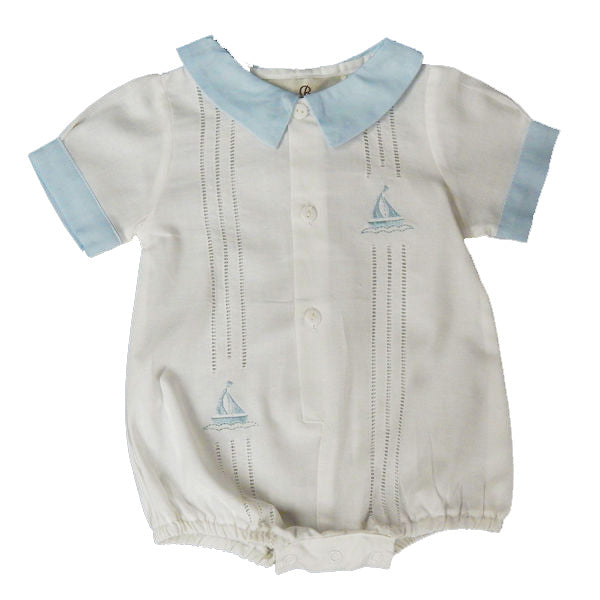 Boys Baby Blue Sailboat Romper - The Kemble Shop