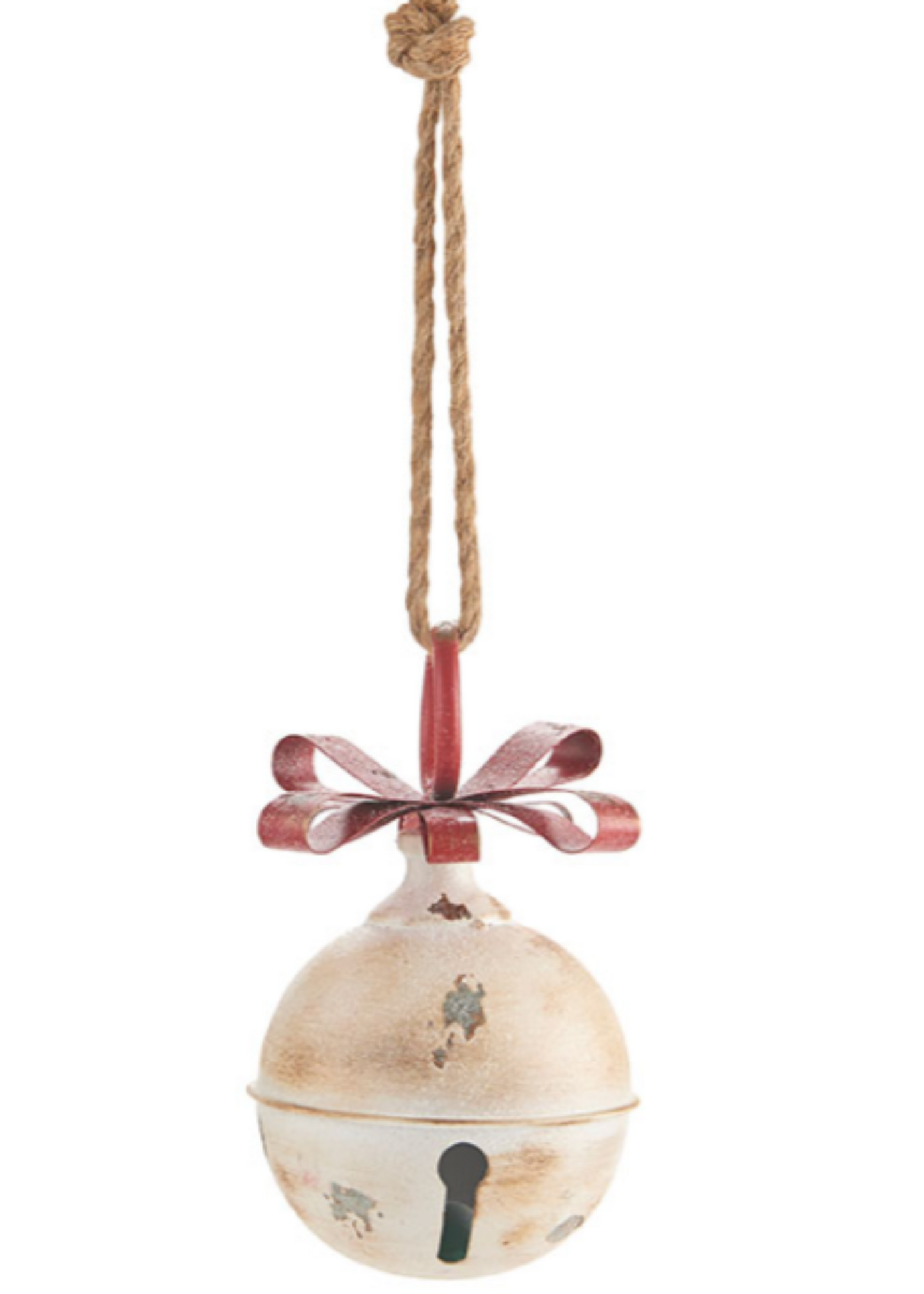 7.7" White Glittered Jingle Bell w/Red Bow Ornament - The Kemble Shop