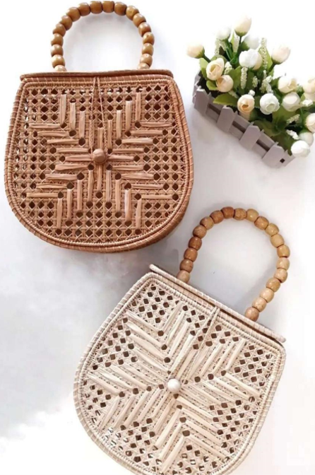 Woven Nina Tote w/ Bamboo Handle - The Kemble Shop
