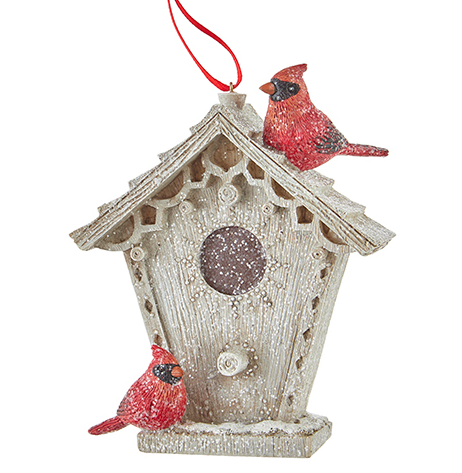 Cardinal and Bird House Ornament - 4.75" - The Kemble Shop
