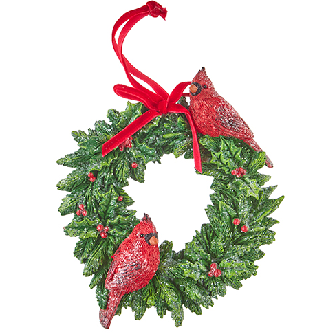 Wreath with Cardinals Ornament - 5.75" - The Kemble Shop