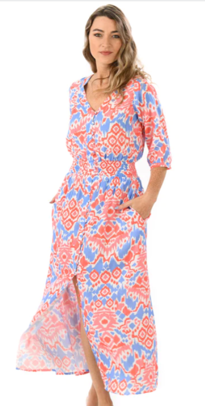 Coral Reef ikat Kelsey Dress - Walker & Wade - The Kemble Shop