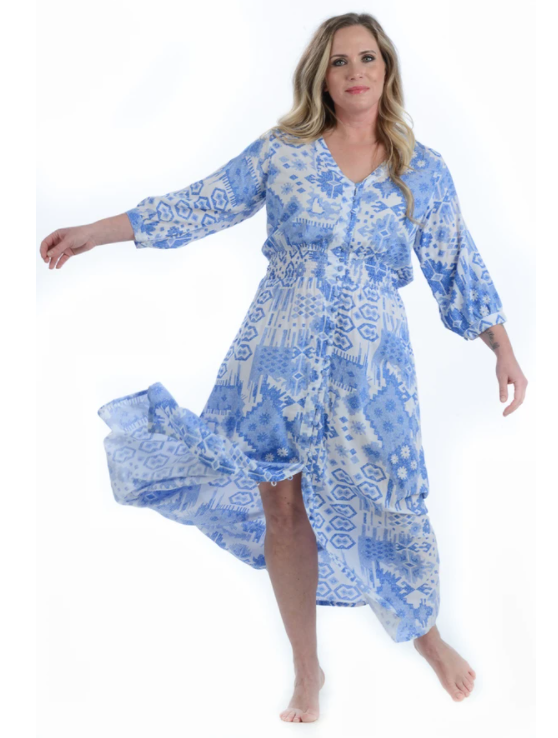 Periwinkle Ikat Kelsey Dress - Walker & Wade - The Kemble Shop