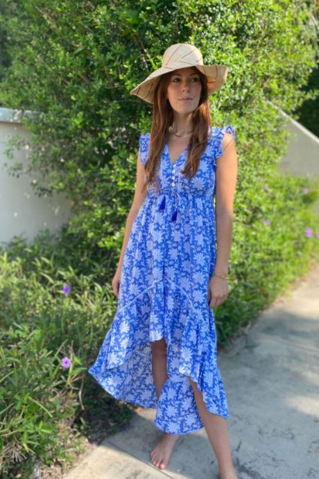 Blue & White Floral Emma Dress - The Kemble Shop