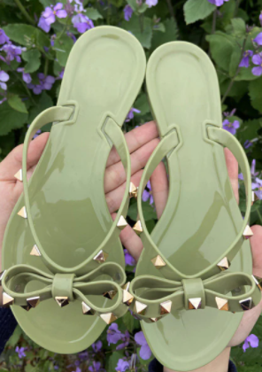 Jelly Studded Flip-Flop Sandal - Olive - The Kemble Shop
