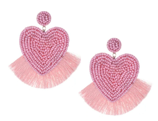 Lucky Hearts Pink Beaded Tassel Earring - The Kemble Shop