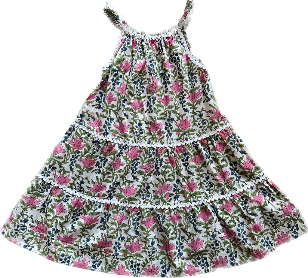 Pink and Blue Forget-Me-Not Girls Ric Rac Sundress - The Kemble Shop