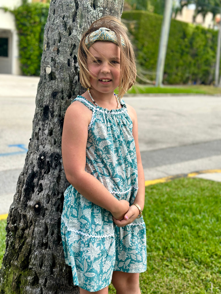 Daisy Turquoise Girls Ric Rac Sundress - The Kemble Shop