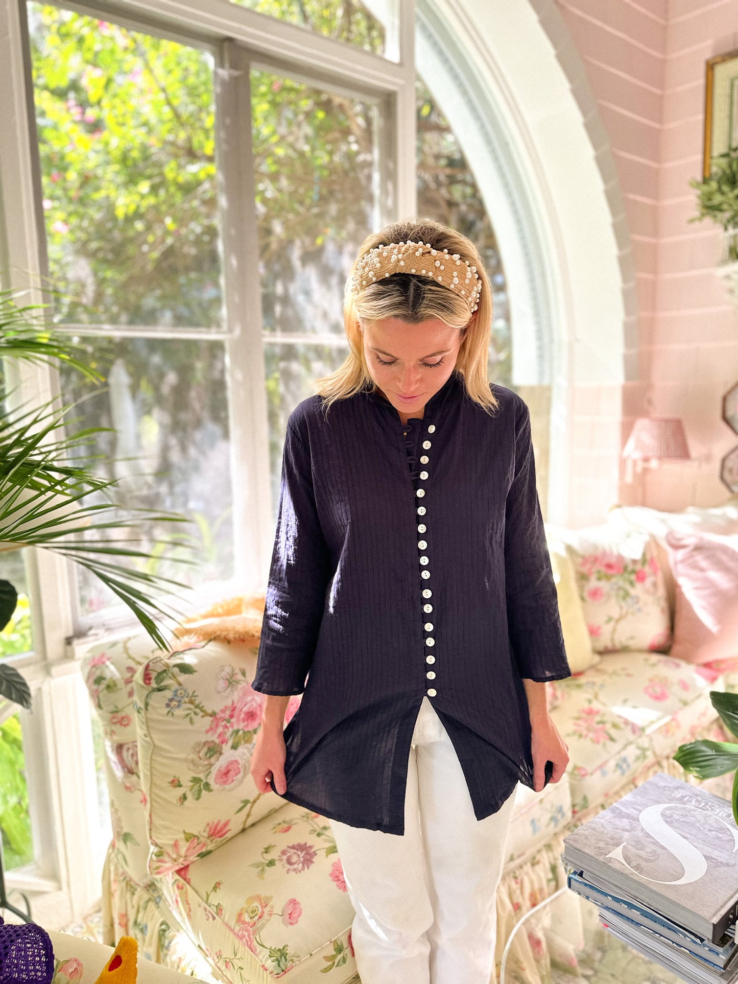Solid Cotton Navy Palm Beach Tunic - The Kemble Shop