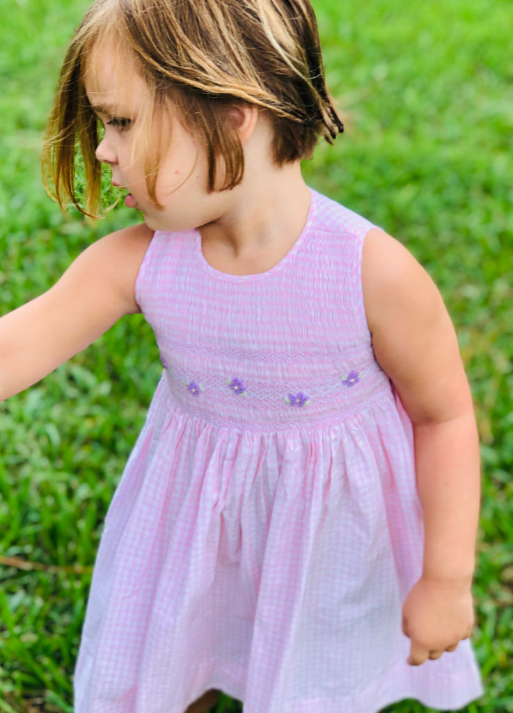 Girls Pink Smocked Floral Dress - The Kemble Shop