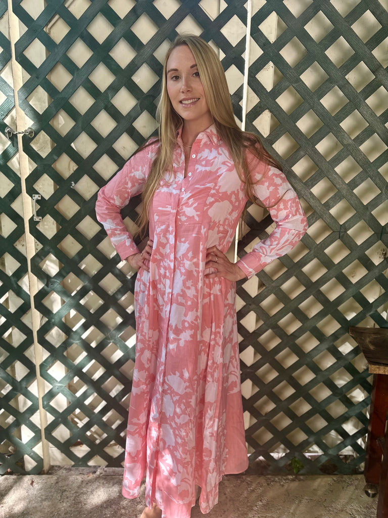 Mimi Long Sleeved Long Cotton Candy Shirt Dress - The Kemble Shop