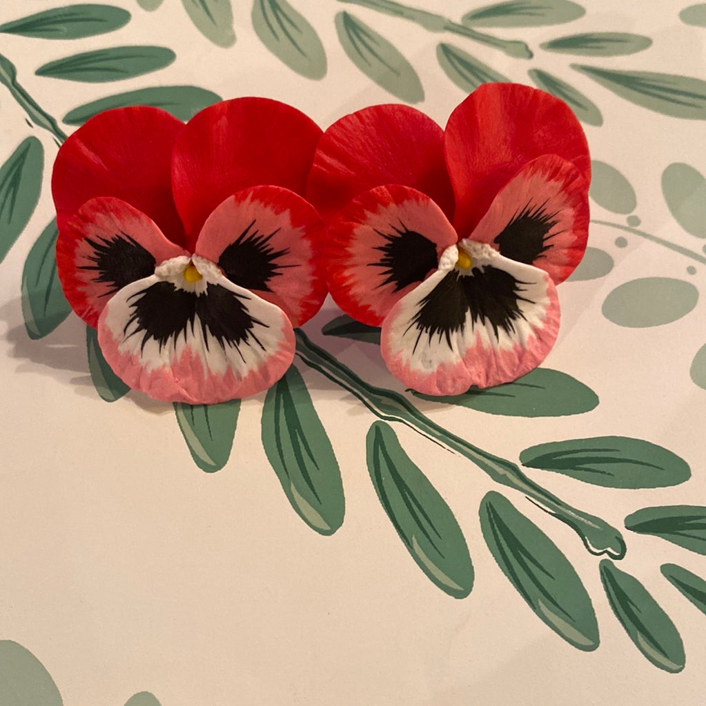 Large Red w/White Pansy Earring - The Kemble Shop