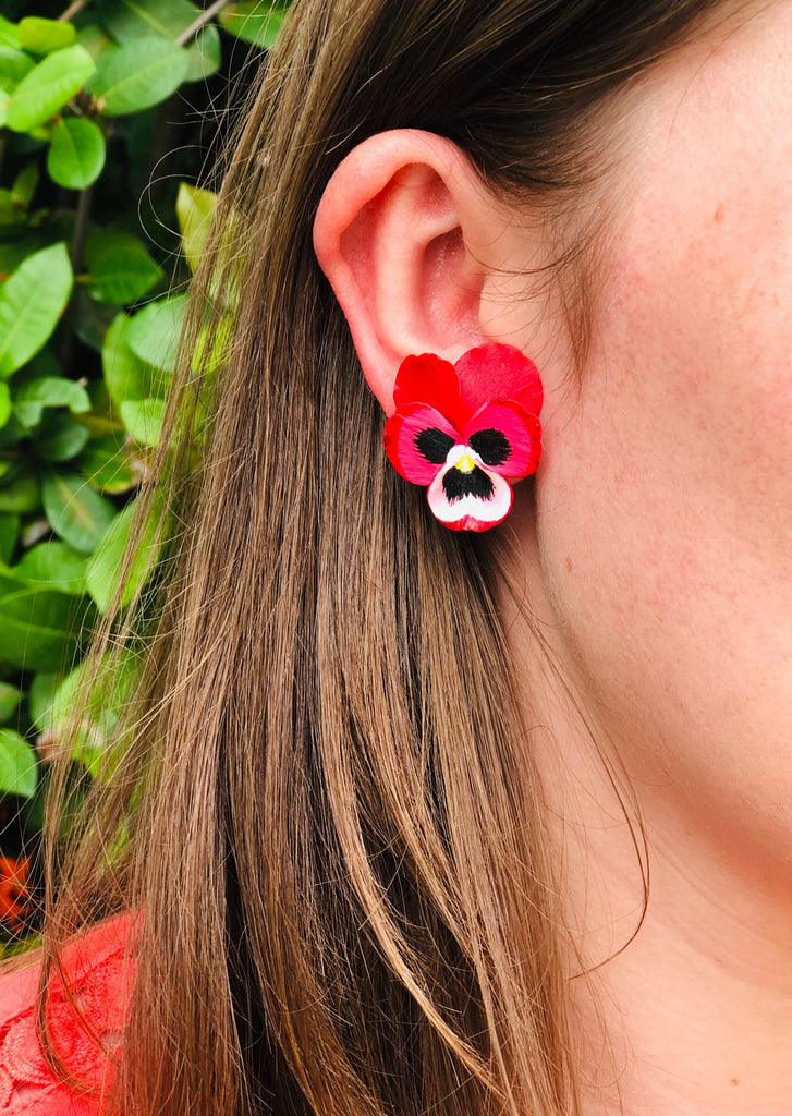 Red Medium Pansy Earring - The Kemble Shop