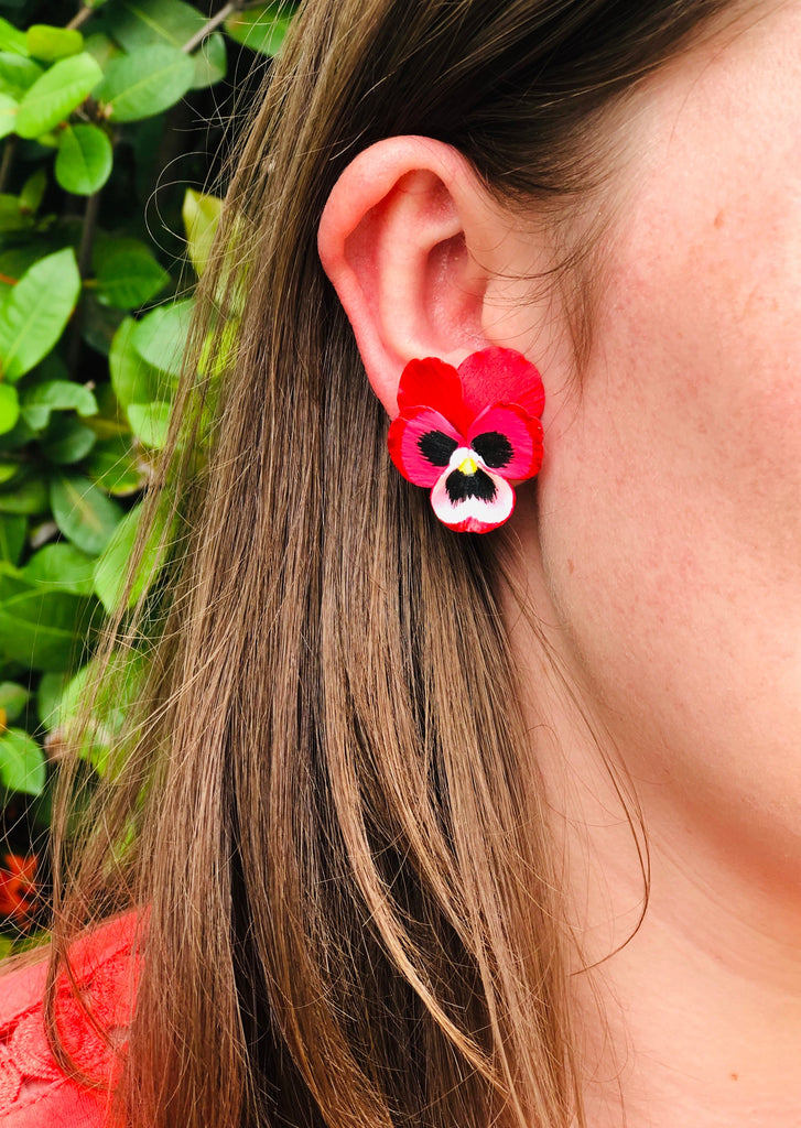 Red Medium Pansy Earring - The Kemble Shop