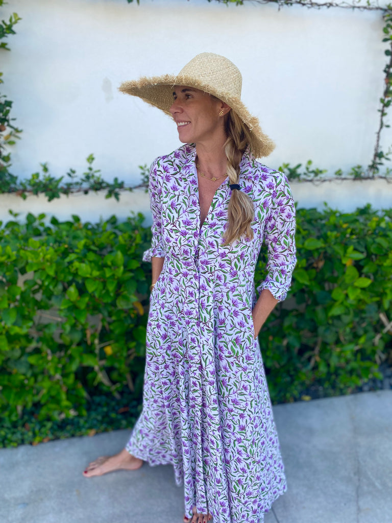 Mimi Long Sleeve Lilac Lotus Shirt Dress - The Kemble Shop