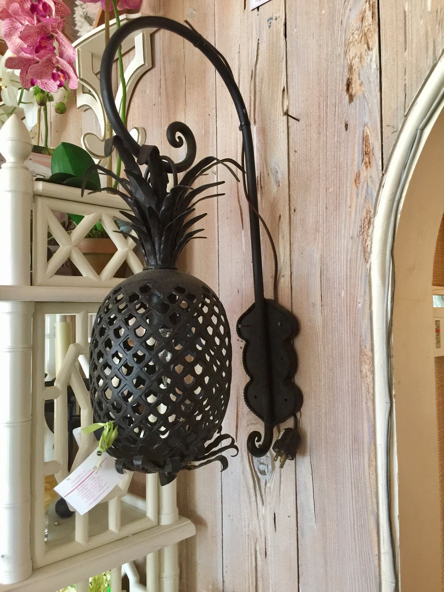Black Powder Coated Pineapple Sconces w/Arm - The Kemble Shop