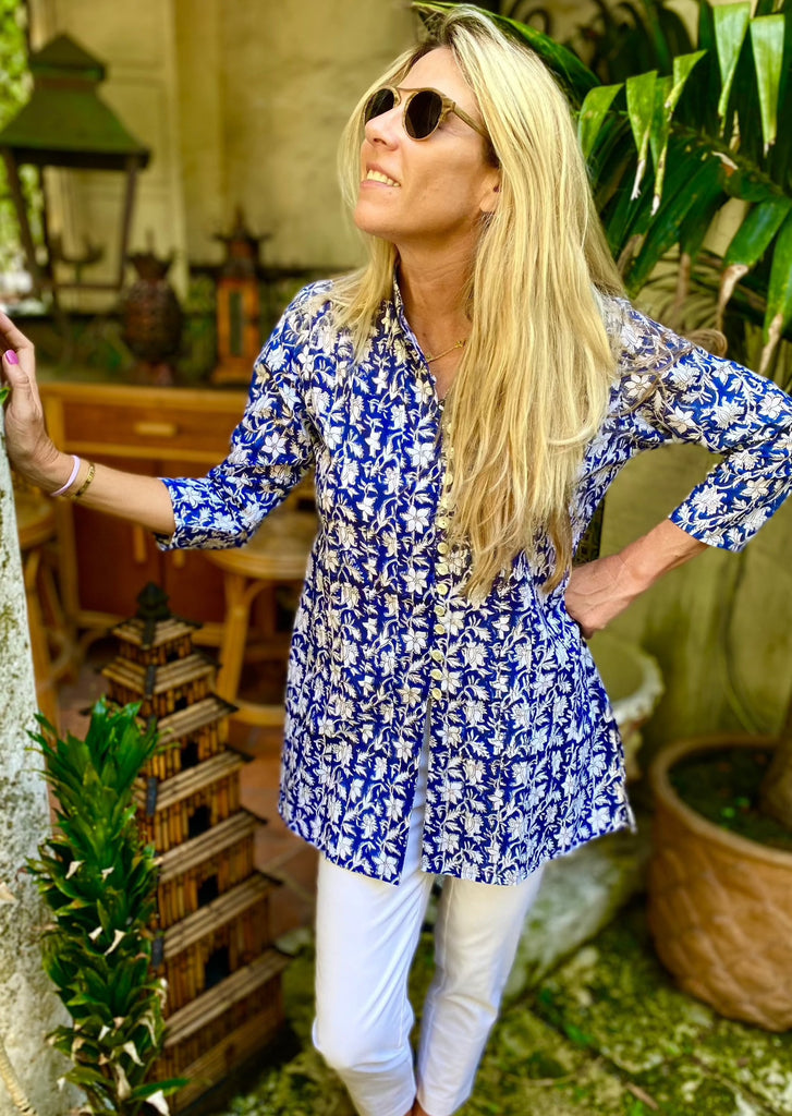 Navy & White Floral Palm Beach Tunic - The Kemble Shop