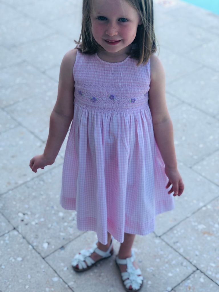 Girls Pink Smocked Floral Dress - The Kemble Shop
