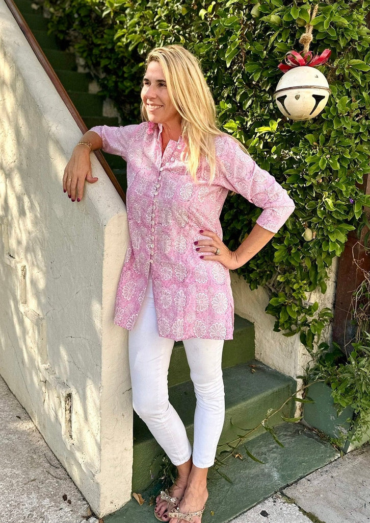 Pink Floral Motif Palm Beach Tunic - The Kemble Shop