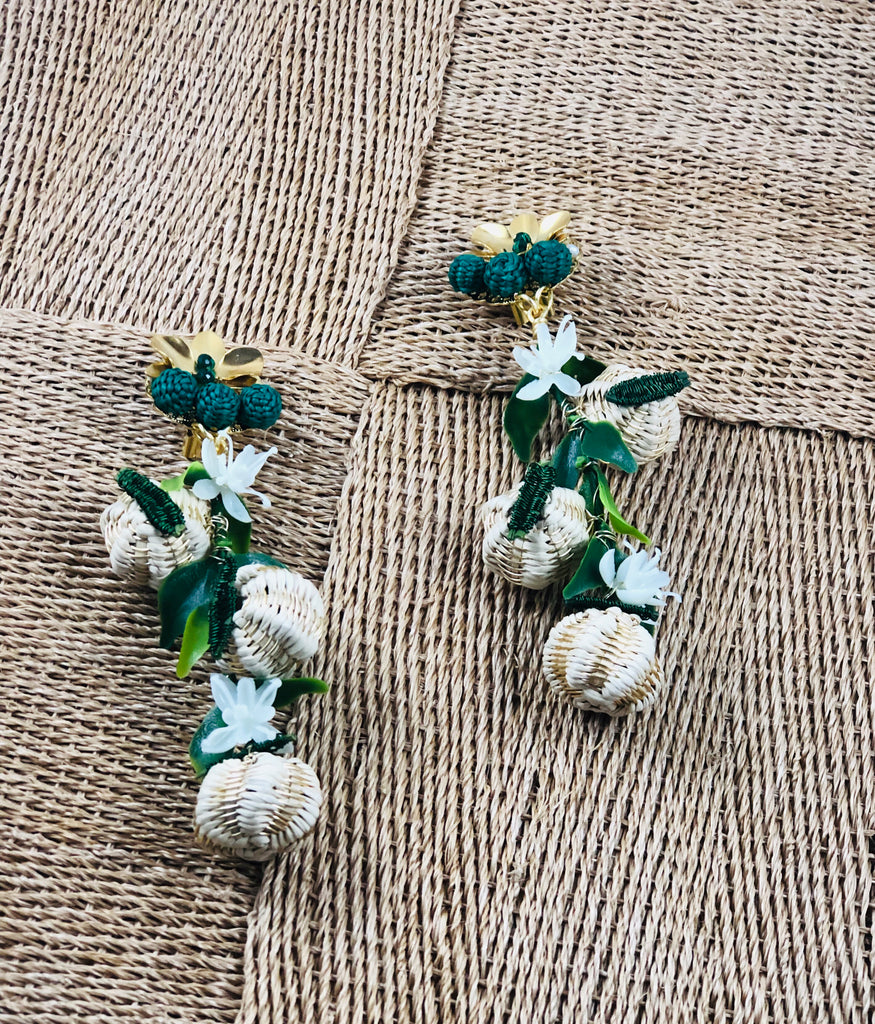 Tropics Green Raffia Earrings - The Kemble Shop