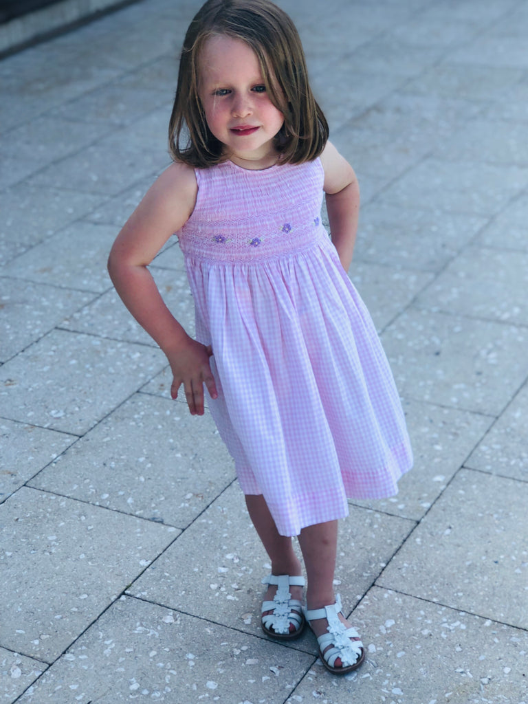 Girls Pink Smocked Floral Dress - The Kemble Shop
