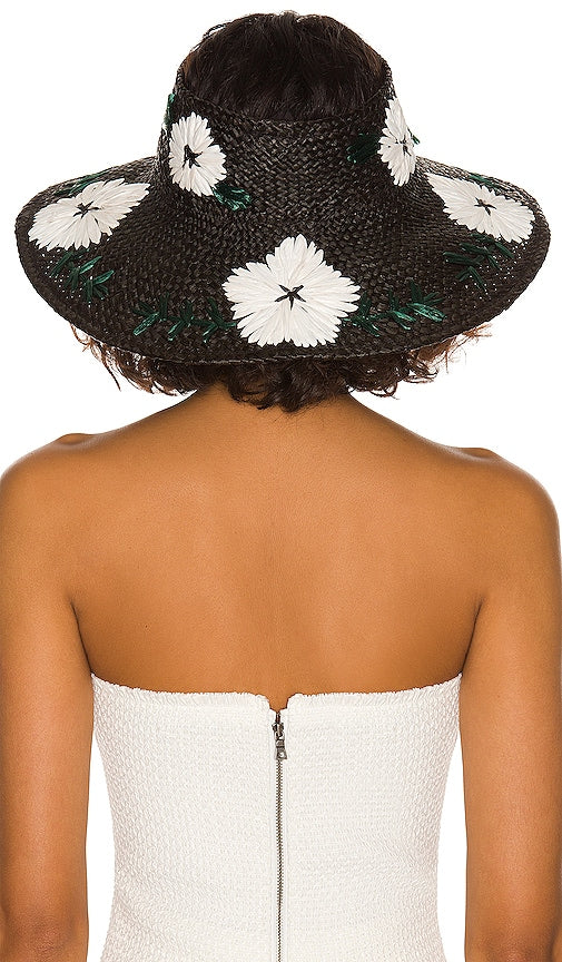 Nikki Beach Fleur Raffia Visor - Black - The Kemble Shop