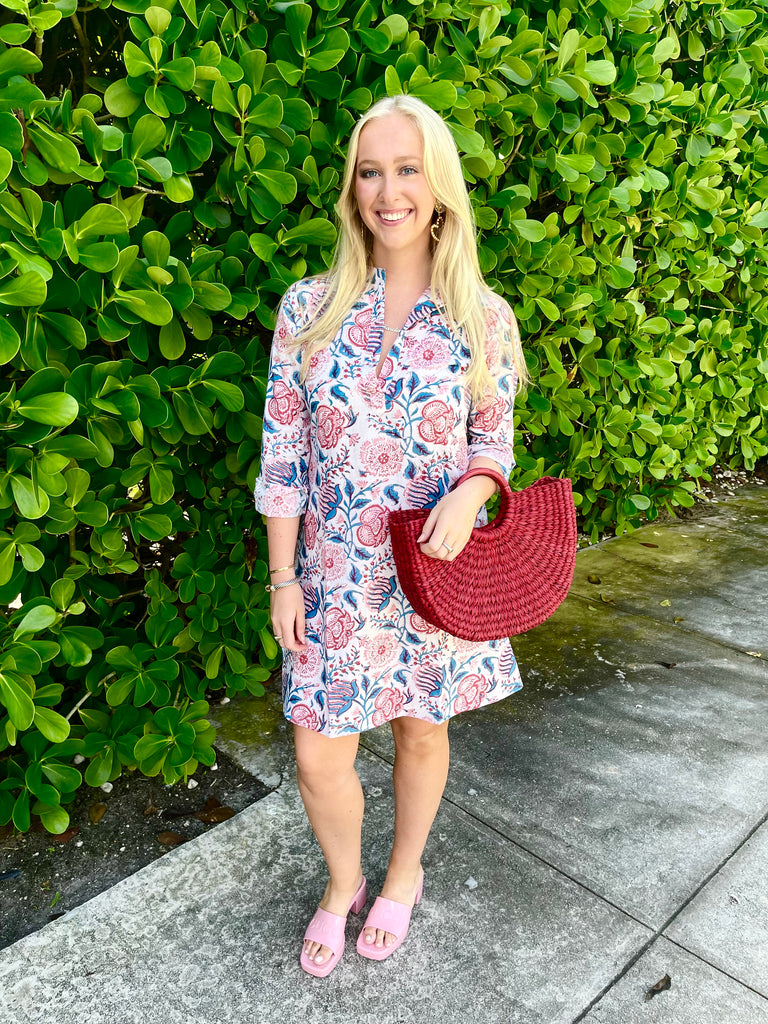 Classic Kurta Short - Blue & Red Floral - The Kemble Shop