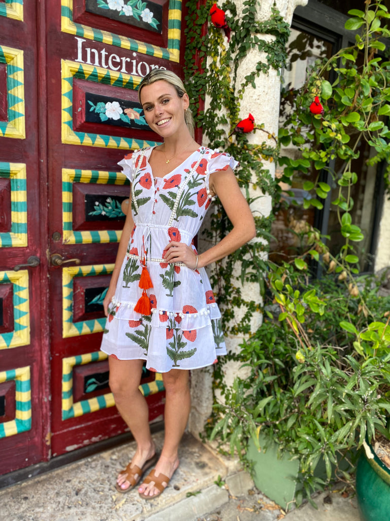 Cece Orange Poppy Pom Pom Dress - Short - The Kemble Shop