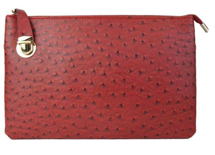 Red Large Faux Ostrich Clutch w/Tassel - The Kemble Shop