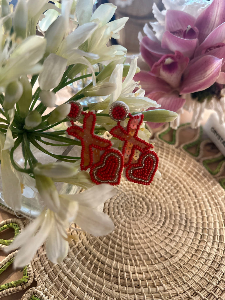 Festive XOX Heart Earrings - The Kemble Shop