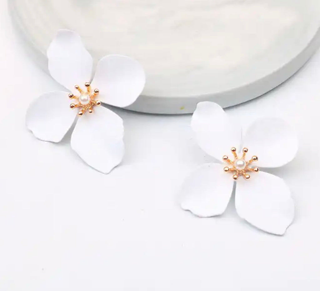 Large White Floral Earrings - The Kemble Shop