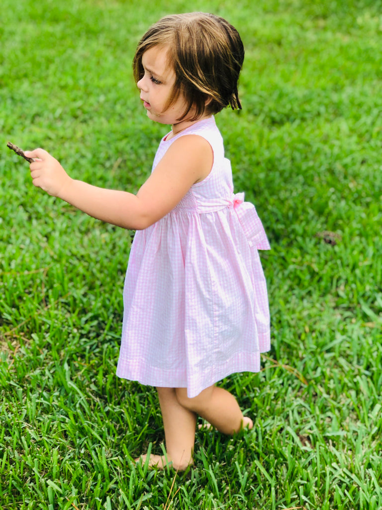 Girls Pink Smocked Floral Dress - The Kemble Shop