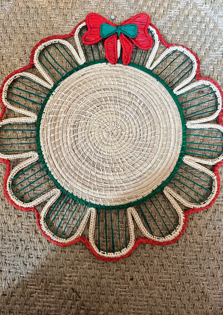 Red and Green Bow Rattan Placemat - The Kemble Shop