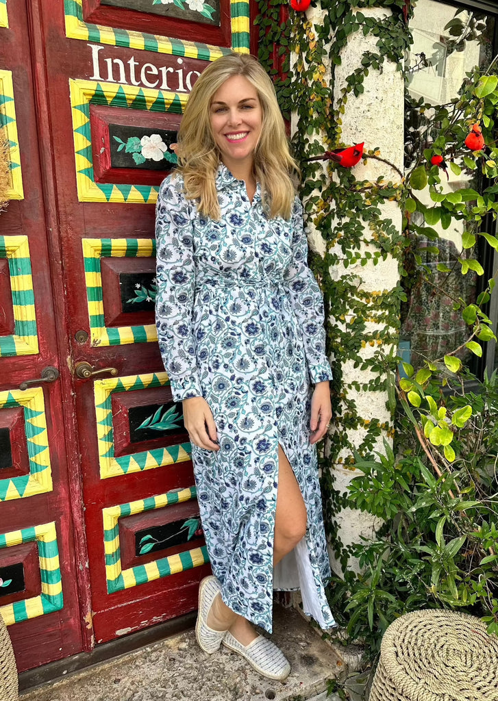 Katrina LONG Bali Print Wrap-Tie Front Collared Shirt Dress - The Kemble Shop