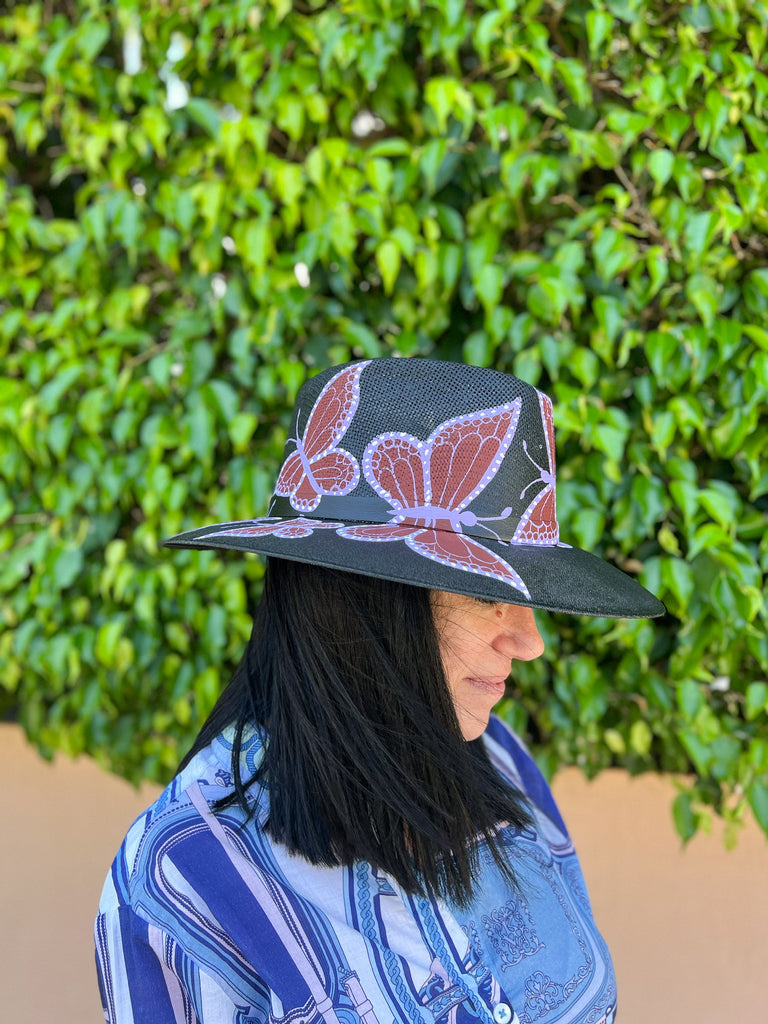 Larkin Hand Painted Butterfly Hat - Black/Purple - The Kemble Shop
