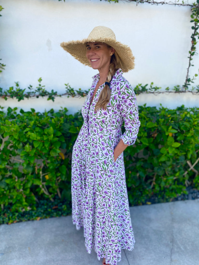 Mimi Long Sleeve Lilac Lotus Shirt Dress - The Kemble Shop