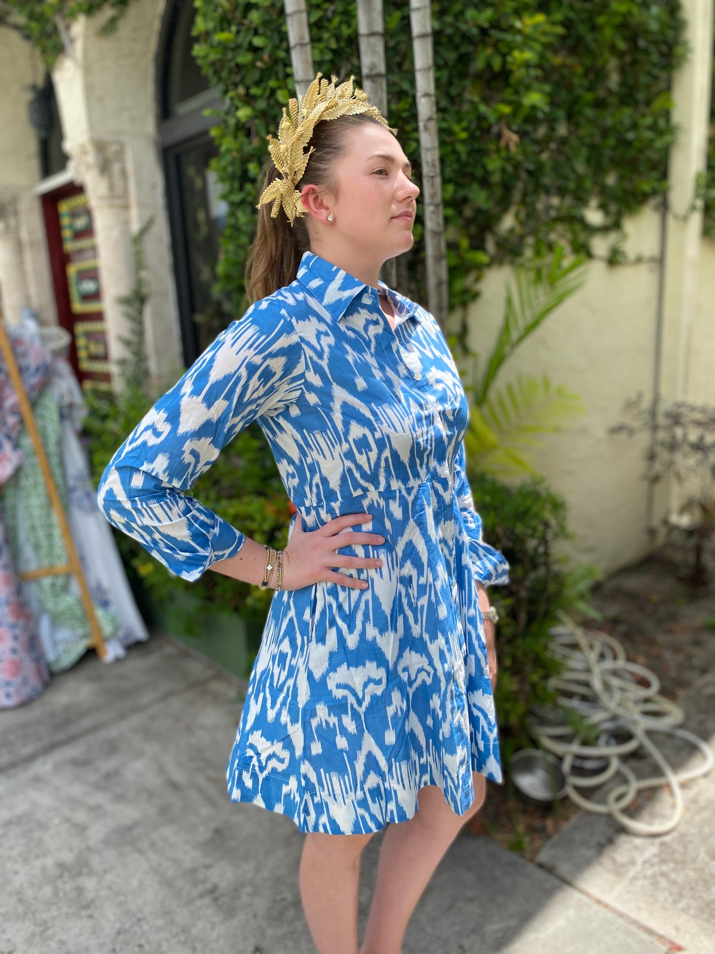 Jamie Blue Ikat Mini Shirt Dress - The Kemble Shop