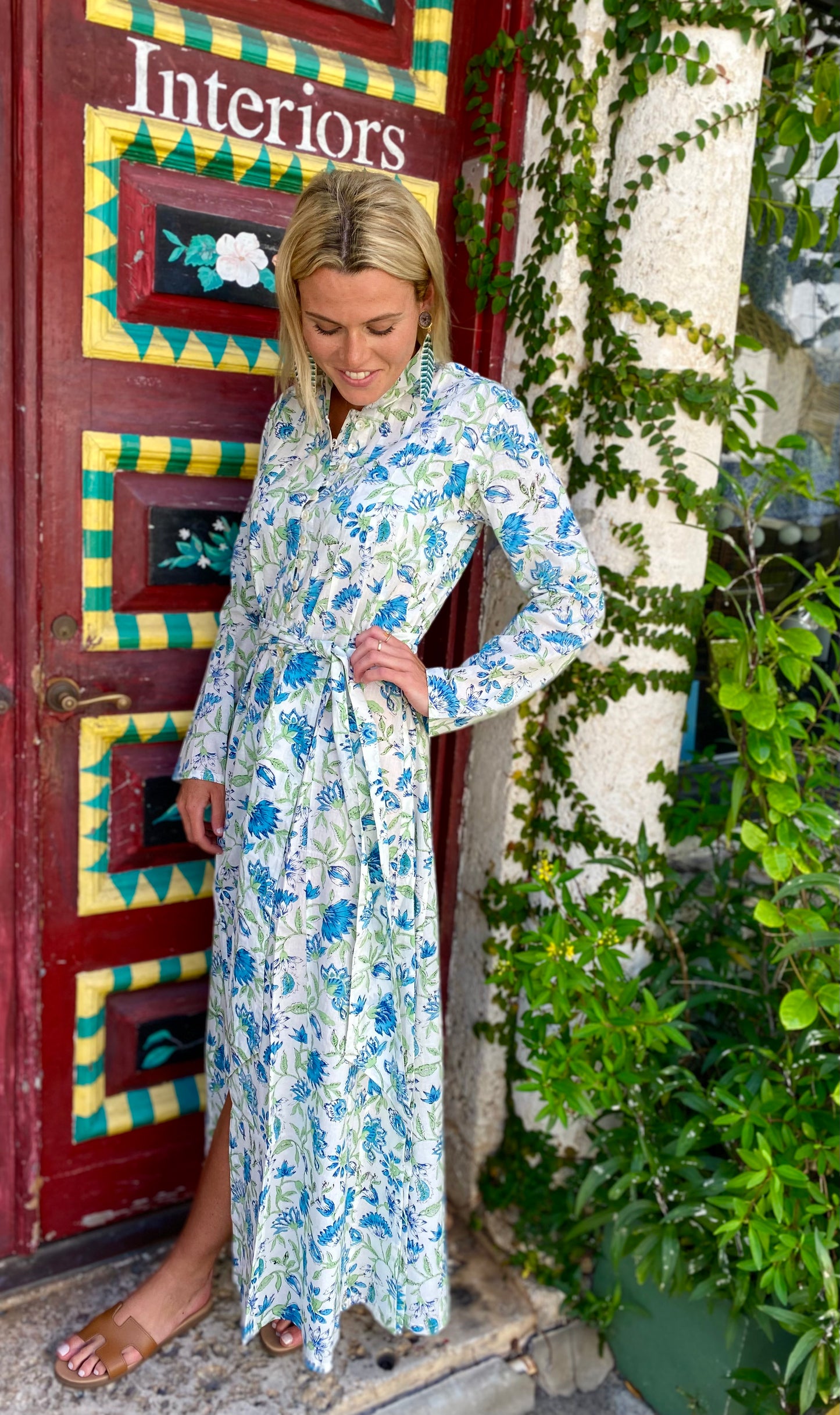 Blue & Green Vine Palm Beach Tunic Dress - The Kemble Shop