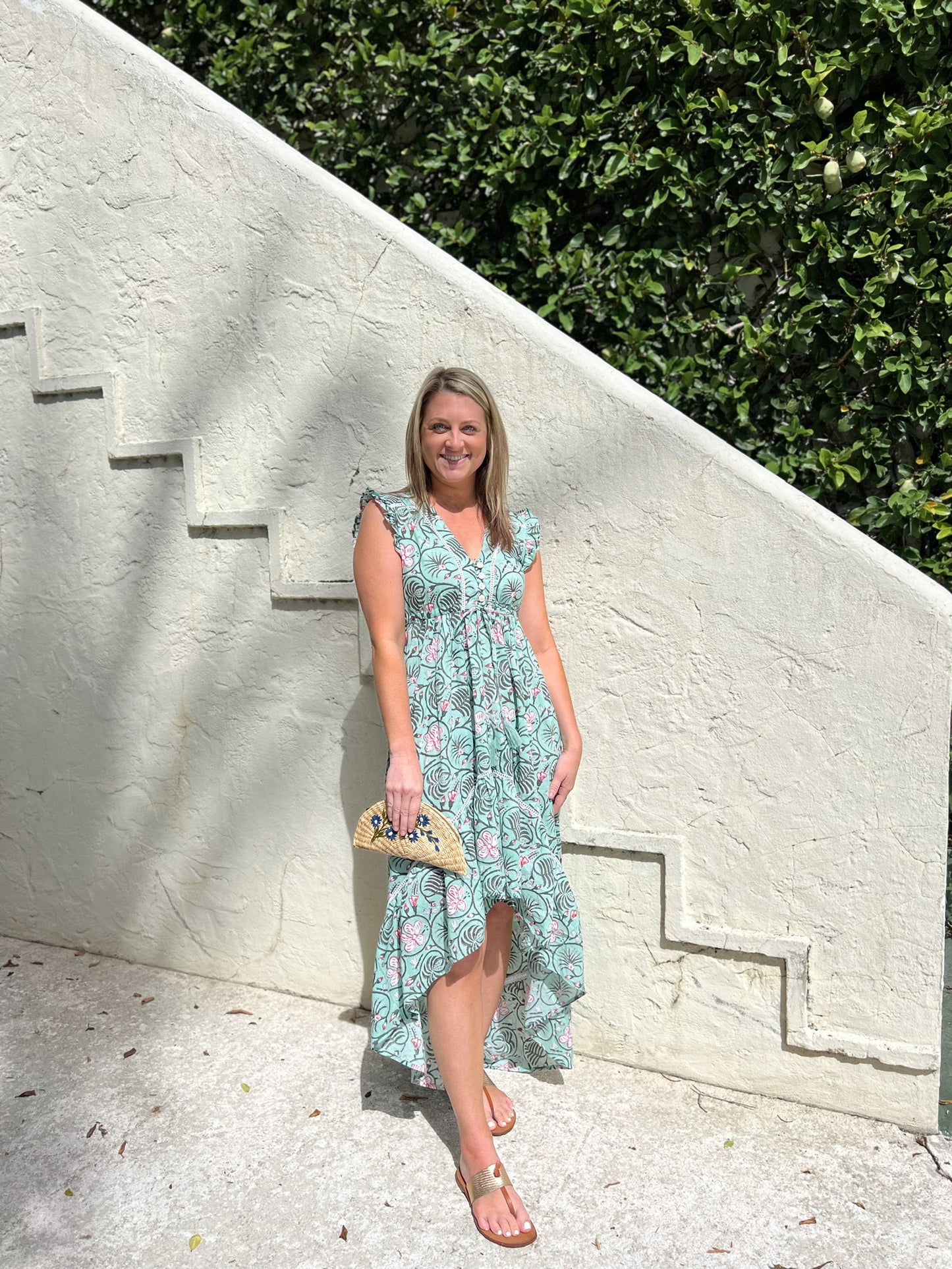 Turquoise Patterned Floral Emma Dress - The Kemble Shop