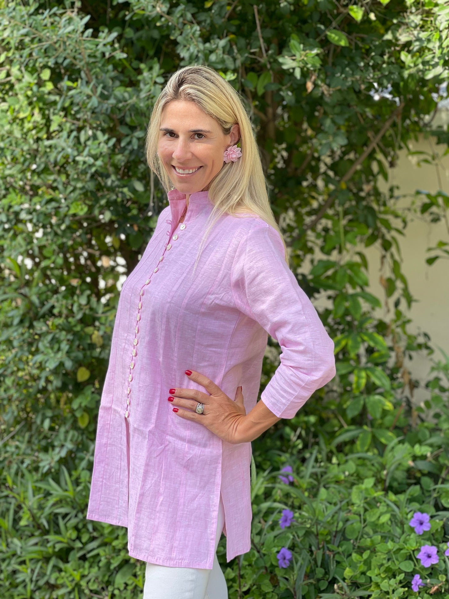 Linen Light Pink Palm Beach Tunic - The Kemble Shop
