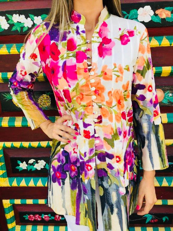 Watercolor Flowers Palm Beach Tunic - The Kemble Shop