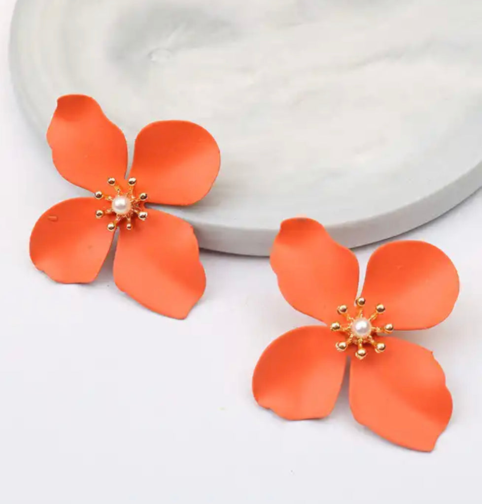 Large Orange Floral Earrings - The Kemble Shop