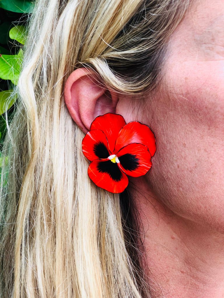 Red Large Pansy Earring - The Kemble Shop