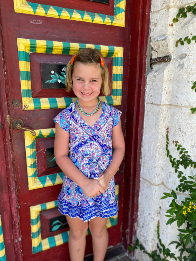 Girls Aqua Rose Voyager Dress- Walker & Wade - The Kemble Shop