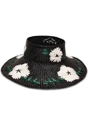 Nikki Beach Fleur Raffia Visor - Black - The Kemble Shop