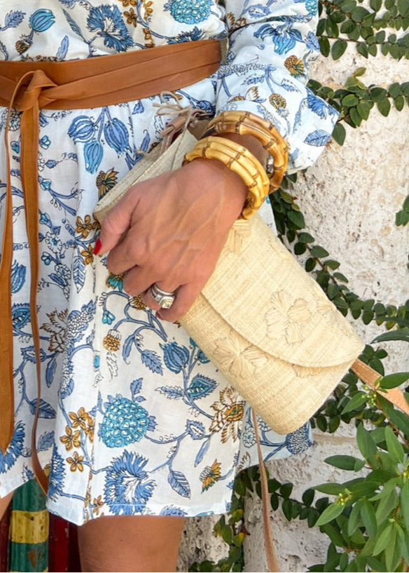 Embroidered Floral Natural Clutch - The Kemble Shop