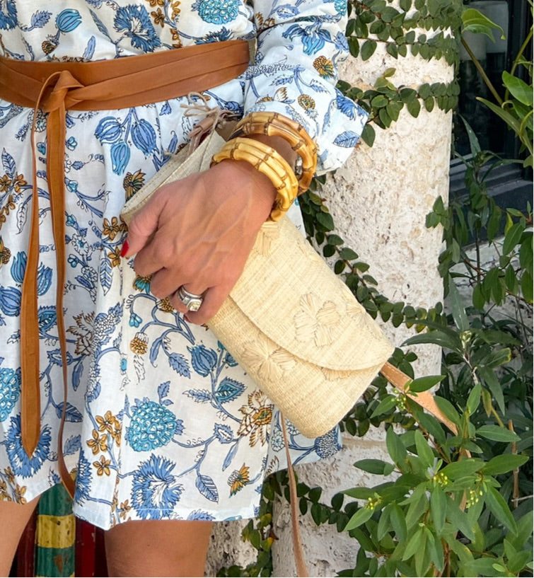 Embroidered Floral Natural Clutch - The Kemble Shop