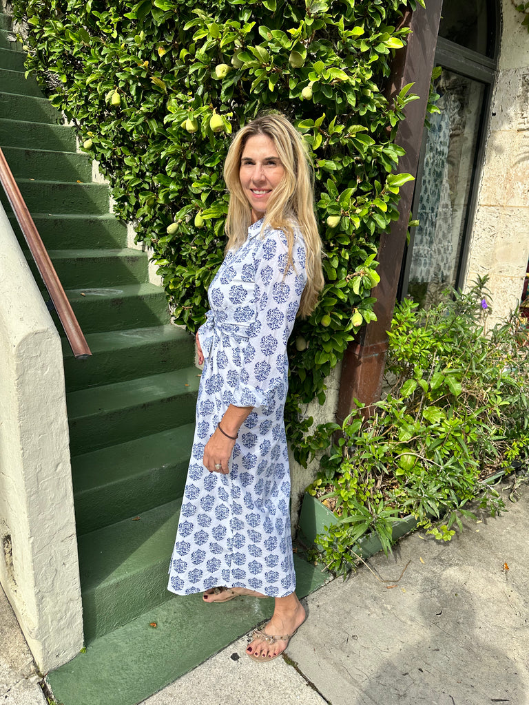 Katrina LONG Santorini Wrap-Tie Front Collared Shirt Dress - The Kemble Shop