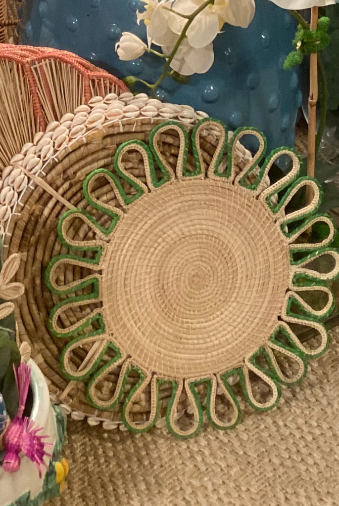 Custom Rattan Green and Natural Placemats - The Kemble Shop