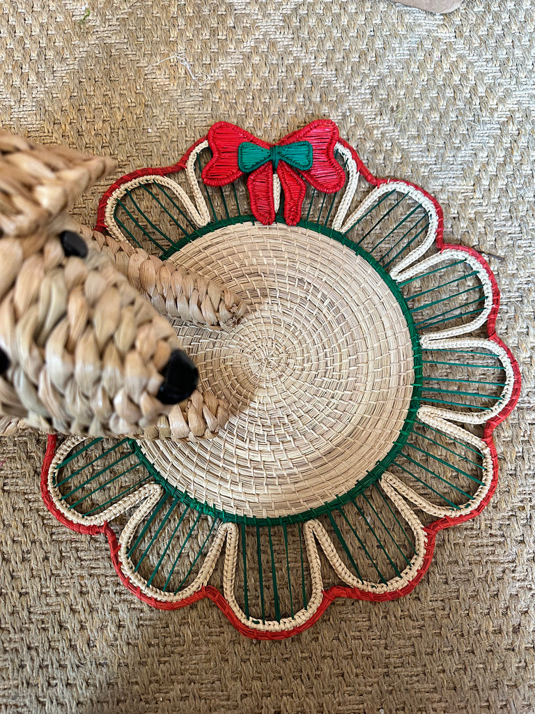 Red and Green Bow Rattan Placemat - The Kemble Shop